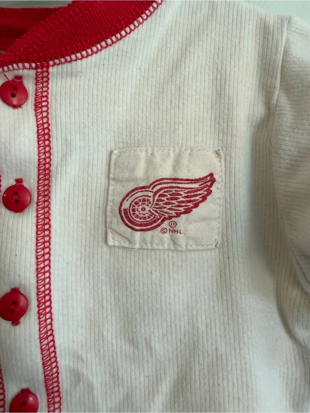 Vintage 90’s NHL Red Wings Classic Cream and Red Baby One-Piece Romper